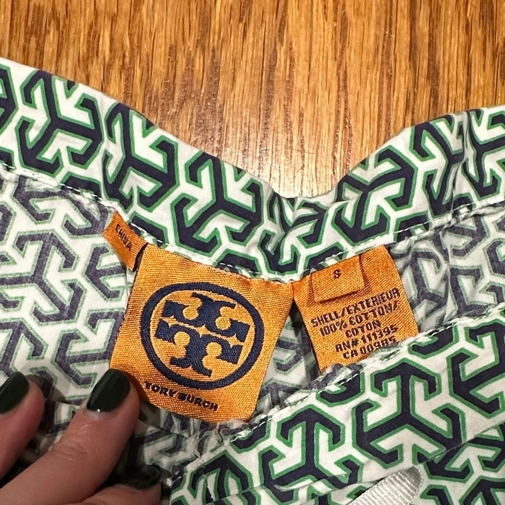 *TORY BURCH* Green x White Geometric Pajama Logo Pants Size Small